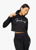Gym King Sky Script Cropped Hoodie Black/White Women Clothing J2PFB622 - Image 4