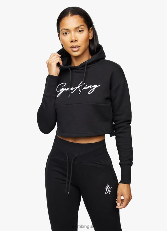Gym King Sky Script Cropped Hoodie Black/White Women Clothing J2PFB622 - Image 5