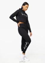 Gym King Sky Script Cropped Hoodie Black/White Women Clothing J2PFB622 - Image 6