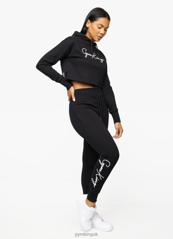Gym King Sky Script Cropped Hoodie Black/White Women Clothing J2PFB622 - Image 6