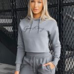 Gym King Sky Script Cropped Hoodie Steel Women Clothing J2PFB623