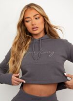 Gym King Sky Script Cropped Hoodie Steel Women Clothing J2PFB623 - Image 3