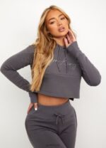 Gym King Sky Script Cropped Hoodie Steel Women Clothing J2PFB623 - Image 6