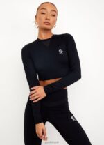 Gym King Sport Evolve LS Crop Black Women Clothing J2PFB554 - Image 2