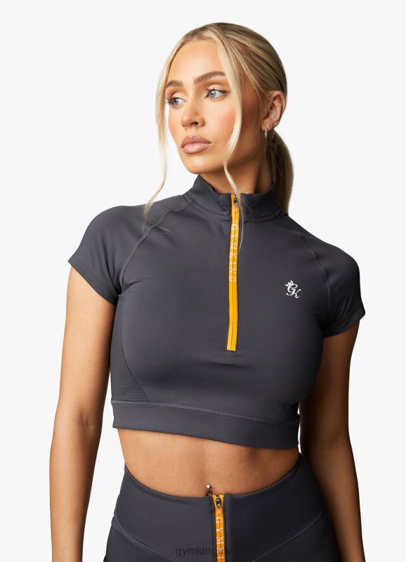 Gym King Stamina 1/4 Zip Crop Tee Graphite/Golden Orange Women Clothing J2PFB457 - Image 3