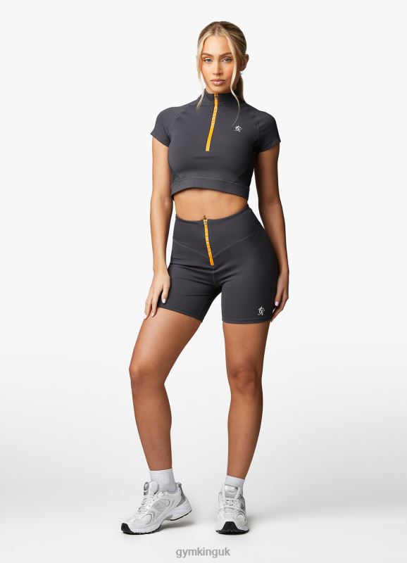 Gym King Stamina 1/4 Zip Crop Tee Graphite/Golden Orange Women Clothing J2PFB457 - Image 4