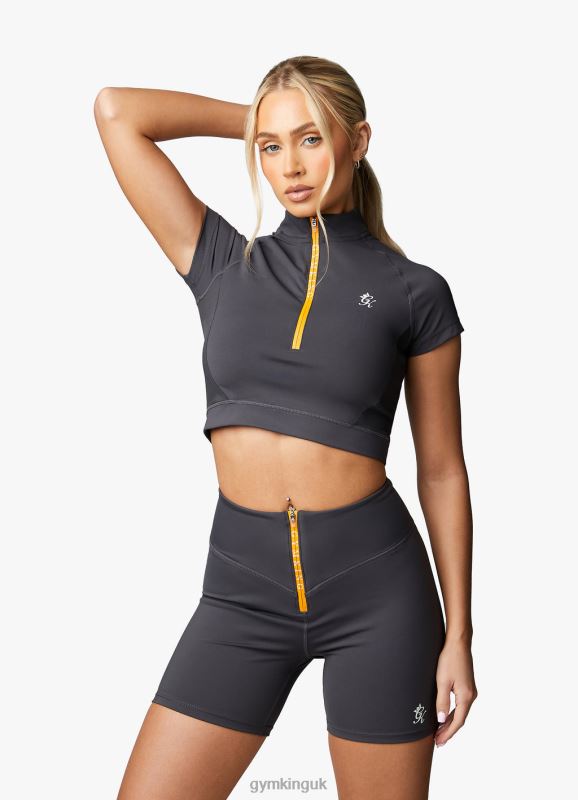 Gym King Stamina 1/4 Zip Crop Tee Graphite/Golden Orange Women Clothing J2PFB457 - Image 6