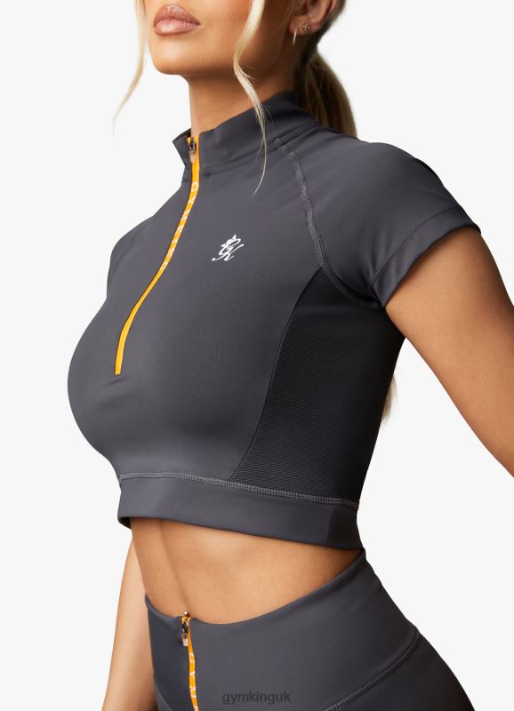 Gym King Stamina 1/4 Zip Crop Tee Graphite/Golden Orange Women Clothing J2PFB457 - Image 7