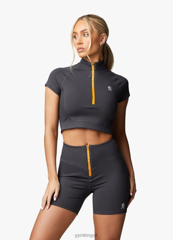 Gym King Stamina 1/4 Zip Crop Tee Graphite/Golden Orange Women Clothing J2PFB457 - Image 1