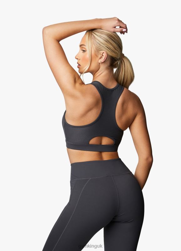 Gym King Stamina Texture Racer Back Bra Graphite/Golden Orange Women Clothing J2PFB528 - Image 2