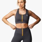 Gym King Stamina Texture Racer Back Bra Graphite/Golden Orange Women Clothing J2PFB528