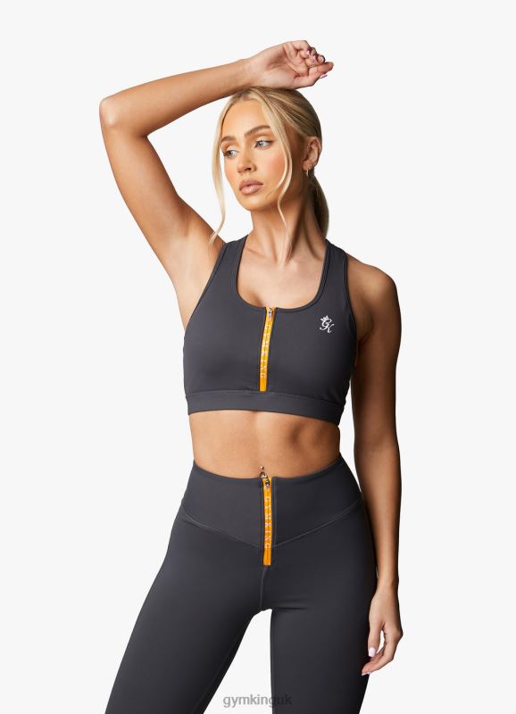 Gym King Stamina Texture Racer Back Bra Graphite/Golden Orange Women Clothing J2PFB528 - Image 3