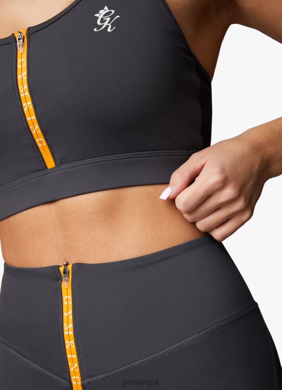 Gym King Stamina Texture Racer Back Bra Graphite/Golden Orange Women Clothing J2PFB528 - Image 5