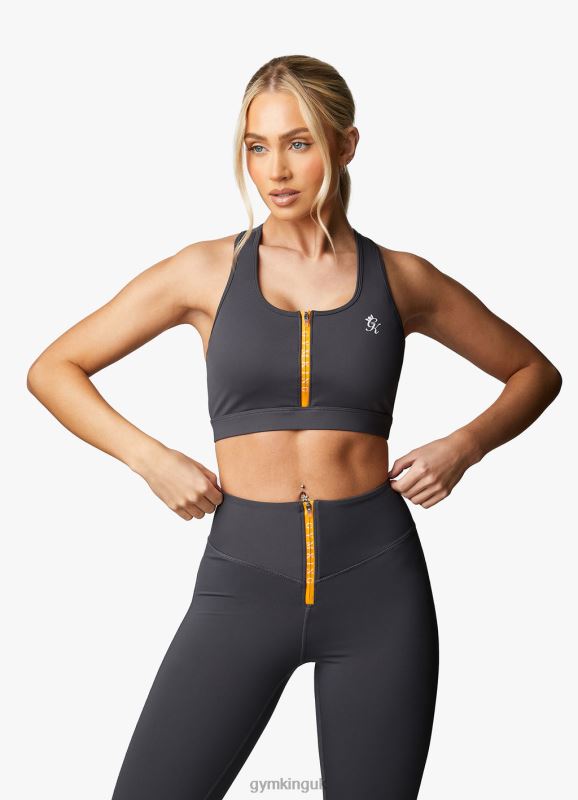 Gym King Stamina Texture Racer Back Bra Graphite/Golden Orange Women Clothing J2PFB528 - Image 1