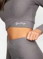 Gym King Transition Rib Long Sleeve Crop Gun Metal Women Clothing J2PFB467 - Image 3
