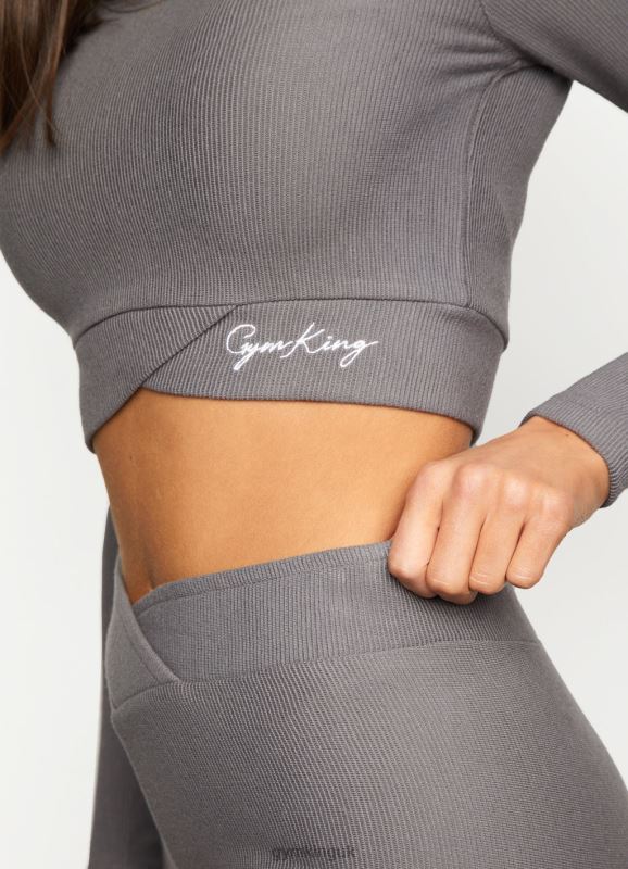 Gym King Transition Rib Long Sleeve Crop Gun Metal Women Clothing J2PFB467 - Image 3