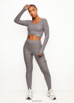 Gym King Transition Rib Long Sleeve Crop Gun Metal Women Clothing J2PFB467 - Image 4