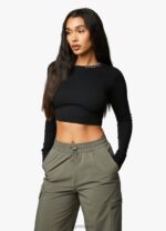 Gym King Utility Rib LS Crop Top Black Women Clothing J2PFB420 - Image 4