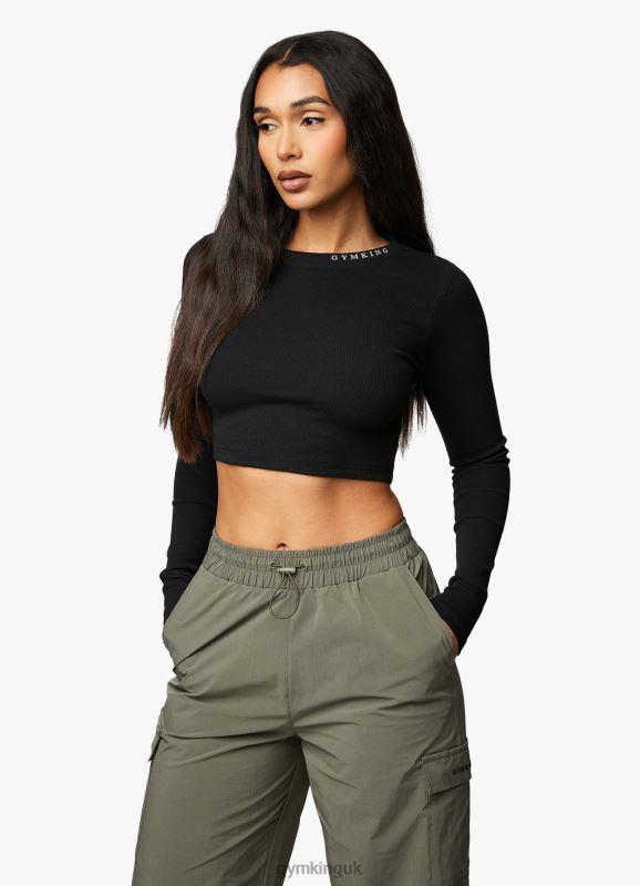 Gym King Utility Rib LS Crop Top Black Women Clothing J2PFB420 - Image 4