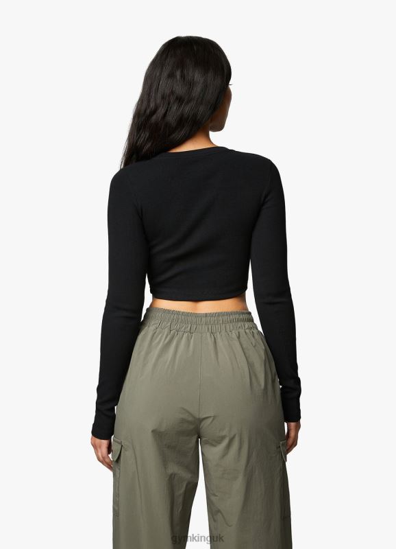 Gym King Utility Rib LS Crop Top Black Women Clothing J2PFB420 - Image 5