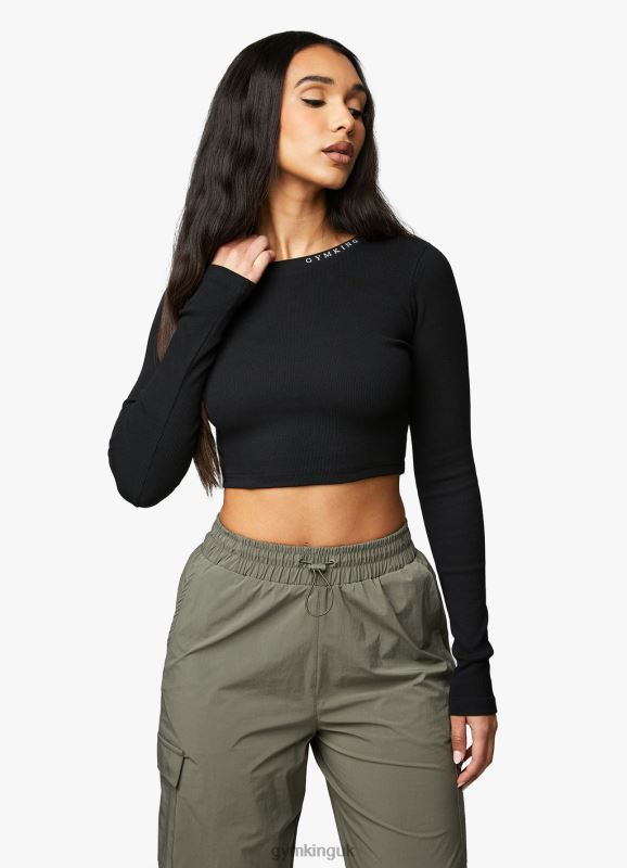 Gym King Utility Rib LS Crop Top Black Women Clothing J2PFB420 - Image 8