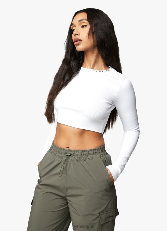 Gym King Utility Rib LS Crop Top White Women Clothing J2PFB400 - Image 7