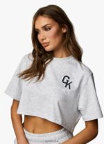 Gym King Varsity Crop Tee Snow Marl Women Clothing J2PFB377 - Image 8