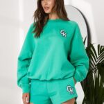 Gym King Varsity Oversized Crew Jade Green Women Clothing J2PFB383