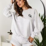 Gym King Varsity Oversized Crew Snow Marl Women Clothing J2PFB378