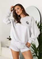 Gym King Varsity Oversized Crew Snow Marl Women Clothing J2PFB378