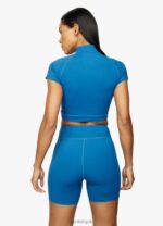 Gym KingStamina 1/4 Zip Crop Tee Blue Sapphire/Lime Women Clothing J2PFB458 - Image 2