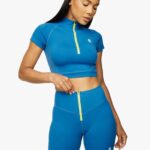 Gym KingStamina 1/4 Zip Crop Tee Blue Sapphire/Lime Women Clothing J2PFB458