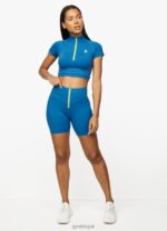 Gym KingStamina 1/4 Zip Crop Tee Blue Sapphire/Lime Women Clothing J2PFB458 - Image 3