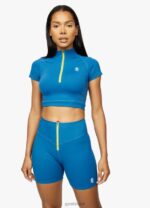 Gym KingStamina 1/4 Zip Crop Tee Blue Sapphire/Lime Women Clothing J2PFB458 - Image 4