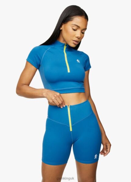 Gym KingStamina 1/4 Zip Crop Tee Blue Sapphire/Lime Women Clothing J2PFB458