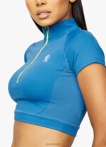 Gym KingStamina 1/4 Zip Crop Tee Blue Sapphire/Lime Women Clothing J2PFB458 - Image 6