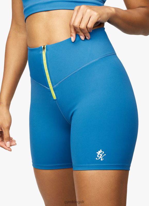 Gym KingStamina Zip Front Cycle Short Blue Sapphire/Lime Women Clothing J2PFB511 - Image 4